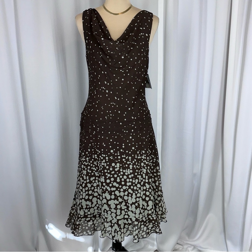 NWT Liz Claiborne Cowl Neck Dress Sz 6 Polka Dot Sleeveless MSPR $139 READ - Picture 1 of 16